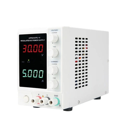 Rock Solid Linear DC Power Supply With Low Ripple For Clean Pure DC Output To Electrical Gear Includes Overvoltage Overcurrent Short Circuit And Overheat Protection Ventilated Case With Heat Dissipation Holes For Reliable Load Power, front view