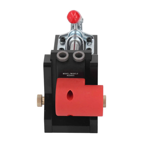 Top Shelf Heavy Duty Aluminum Pocket Hole Jig Kit With Rock Solid Frame for precise woodworking drilling, close-up view.