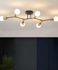 Six Light Gold And Black Sputnik Ceiling Light Fixture Modern Mid Century Vibe Semi Flush Mount E26 LED Compatible