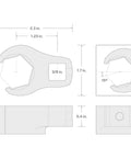Technical drawing of 3/8 Inch Drive To 1-1/16 Inch 6 Point Flare Nut Crowfoot Wrench WCF15227 with measurements