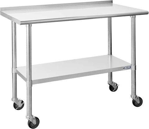 Stainless Steel Prep And Work Table 24 By 48 Inches With Caster Wheels NSF Certified Pro Grade Beefy Heavy Duty Undershelf And Backsplash