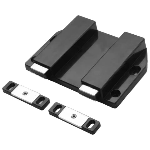Push To Open Magnetic Door Latch For Glass Cabinets And Double Doors, Zinc Alloy Chrome Finish, black base with dual magnets