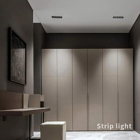 MXJCKSOQ 20W LED Recessed Lighting Kits, Linear Downlight Spotlight Ceiling Light with 3000K/4000K/6000K Selectable for Commercial Home Lighting,5 Heads-6000K illuminating a modern room with wall lights.