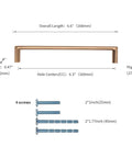 10 Pack 6.3 Inch Square Cabinet Pulls in Champagne Bronze Gold Finish with screws and dimensions shown for installation