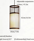 YAXDQUW Modern Style Bamboo Pendant Light Handcrafted Hanging Ceiling Lamp with adjustable cord, E27 base, 42cm height.