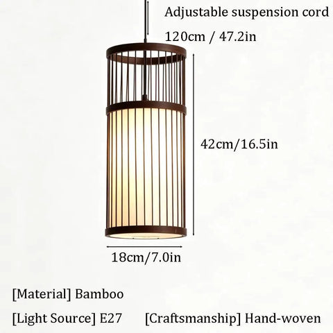 YAXDQUW Modern Style Bamboo Pendant Light Handcrafted Hanging Ceiling Lamp with adjustable cord, E27 base, 42cm height.