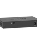Back view of a Five Port 2.5Gbps Multi Gig Unmanaged Ethernet Switch for fast no fuss networking, metal case with power port and vent.