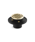 Heavy Duty Tile in Shower Drain with Removable Round Grid and Slick French Gold Finish, black cast iron body, bathroom renovation