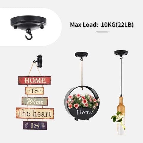 Upgraded 4.1 Inch Iron Ceiling Canopy Kit For Pendant Lights And Chandeliers, ceiling plate with hooks displayed with hanging decor