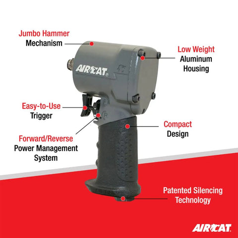 Stubby Impact Wrench Half Inch Drive With 700 Ft Lbs Loosening Torque And 500 Ft Lbs Max Torque Quiet Exhaust System 89 dBA