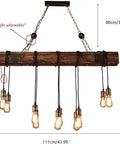 10 Light Rustic Wood Chandelier Pendant Light With Adjustable Suspension Chain Industrial Farmhouse Ceiling Fixture diagram
