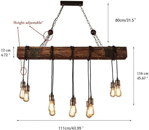 10 Light Rustic Wood Chandelier Pendant Light With Adjustable Suspension Chain Industrial Farmhouse Ceiling Fixture diagram