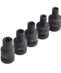 Pro Square Tap Socket Kit 5-Piece Set For M6 To M14 Re-Threading With Chrome Vanadium Steel, Black Phosphate Finish and Pneumatic Adapter For Tight Spots five black sockets