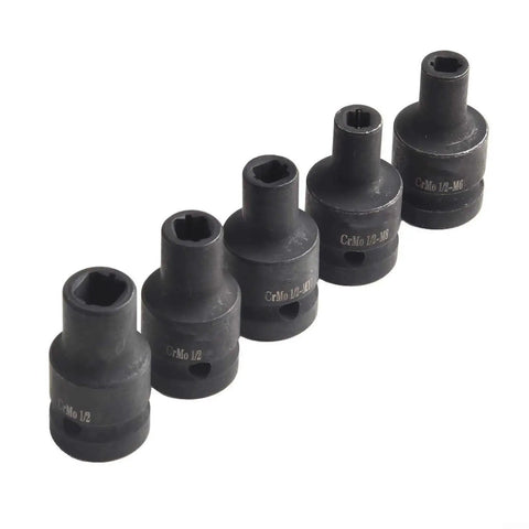 Pro Square Tap Socket Kit 5-Piece Set For M6 To M14 Re-Threading With Chrome Vanadium Steel, Black Phosphate Finish and Pneumatic Adapter For Tight Spots five black sockets