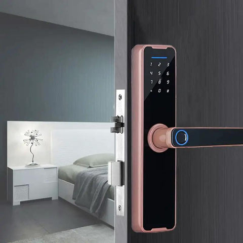 Smart Wooden Door Lock With Biometric Fingerprint Sensor And App Remote Keyless Entry For Home Fence Gate Security Featuring Stainless Steel Latch Low Power Consumption Password Access And Quick Unlock Technology