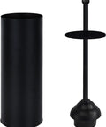 Heavy Duty Toilet Plunger With Sleek Floor Holder, matte black plunger and holder, designed to clear clogs quickly.