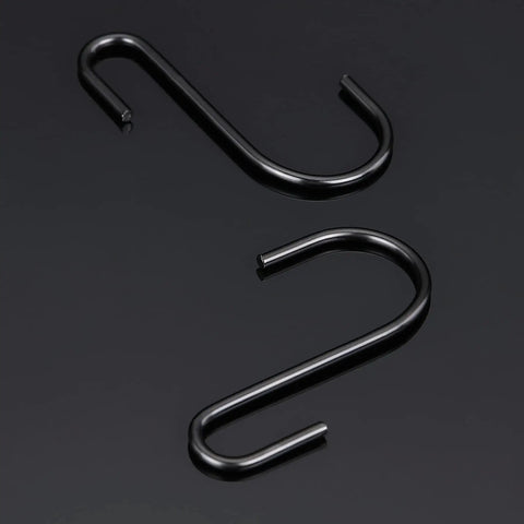 10 Pack Black S Hooks For Hanging 2.4 Inch Long, Lightweight Alloy Steel Hangers With Dual Opening Design on black background