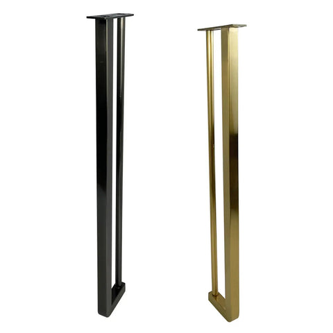 Heavy Duty Black Stainless Steel Furniture Legs Four Piece Modern Cabinet Riser Feet With Quick Screw Mount For Sofas Adjustable Leveling Base No Sweat Setup in black and gold finish.