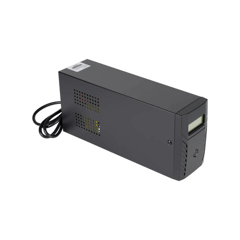 Stay Powered Up And Crushing Grid Failures Like A Boss With Rock Solid 1500VA 800W UPS Battery Backup showing a black unit with cables.