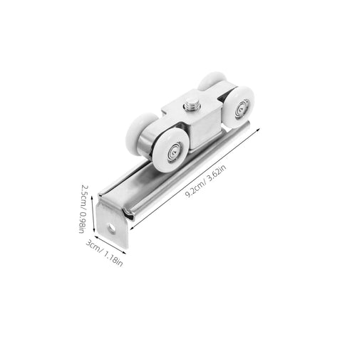 Stainless Steel Sliding Door Pulley Wheel Kit Heavy Duty Roller for Closet and Patio Doors shown with dimensions
