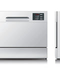 Top Shelf Compact Countertop Dishwasher Featuring Energy Star Efficiency Plus Delay Start Timer With Bright Led Interface built in sleek silver finish.