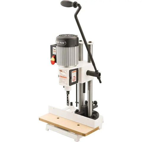 Badass Built Rock Solid Three Quarter Horsepower Heavy Duty Benchtop Mortising Machine With Swiveling Base and Dual Columns for woodworking tasks.