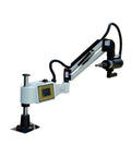 Universal Vertical Electric Tapping Machine For Metalworking, 220V Power, side view, arm extended, with DIN chuck.