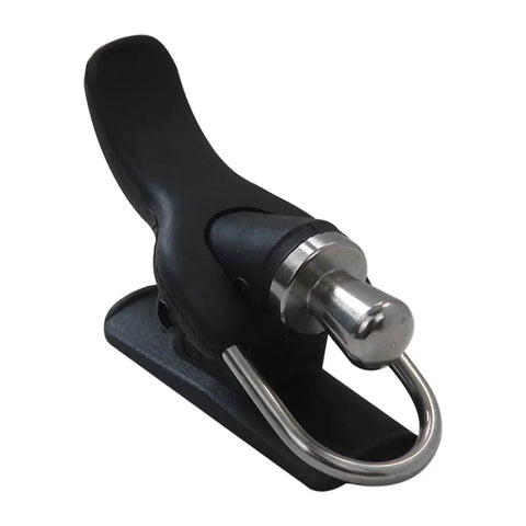 Close-up of Powerful 4X Fishing Cannon Bait Launcher with metal and plastic trigger, featuring smart design for finger safety.