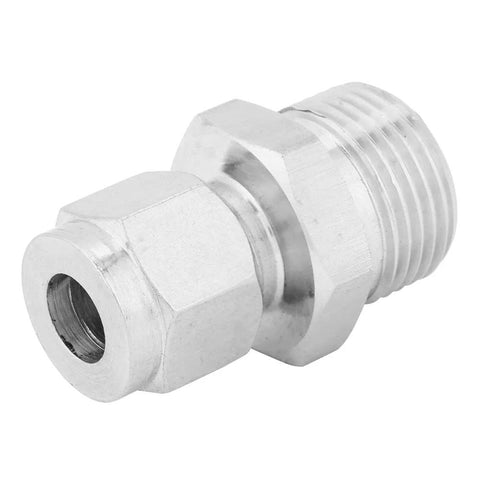 304 stainless steel pipe fitting adapter with M20x1.5 thread and 8 mm bore; hex nut ends