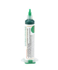 Green Light-Curing Solder Mask Ink for PCB Repairs with Light Exposure, in a syringe tube for easy application.