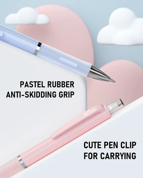 Cute 0.7mm Mechanical Pencil Set With Case Includes 3 Pastel Pencils 6 Lead Refills 3 Erasers 9 Eraser Refills Grab And Go Kit