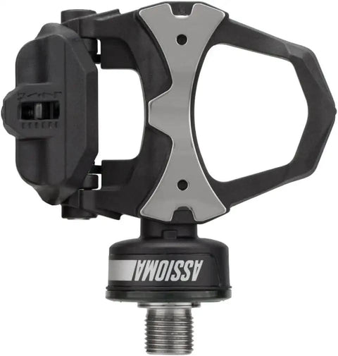 Uno Single-Sided Power Meter Pedal, black and silver, side view, designed for road and mountain cyclists, easy installation.
