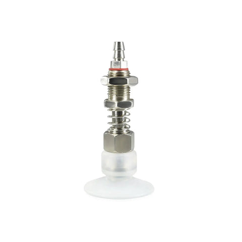 Heavy Duty Micro Vacuum Pump Suction Cup Kit For Industrial Robotics 50Mm stainless steel suction assembly with clear rubber cup.