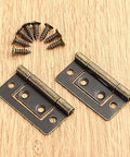 Antique Bronze Jewelry Box Hinges 38x20mm Two Pack Decorative Butt Hinges for Wood Boxes Cabinets and Doors with screws, vintage style.