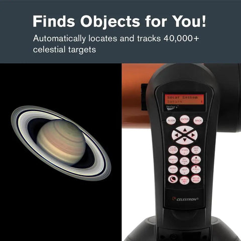Close-up of NexStar 8SE Computerized Telescope With 8 Inch Schmidt Cassegrain Optics Fully Automated GoTo Mount control panel with Saturn.