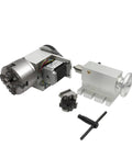 Pro Level Cnc Rotary Table Fourth Axis Rig Equipped With Nema23 Motor And Driver Plus 100Mm Four Jaw Chuck And 65Mm Mt2 Tailstock, aluminum components.