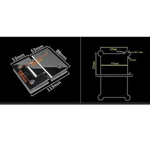 Diagram of Soft Close Cabinet Hinges For Glass Doors And Bathroom Use Stainless Steel 304 Wall Mounted Shower Hinge with dimensions.
