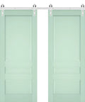 Beefy Double Barn Door Hardware Kit With 13 Feet Silver Rail And Heavy Duty Hangers Two Solid Panel Interior Doors 84x96