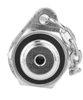 Hydraulic test coupling G3/8, metal hex body with chain, front view