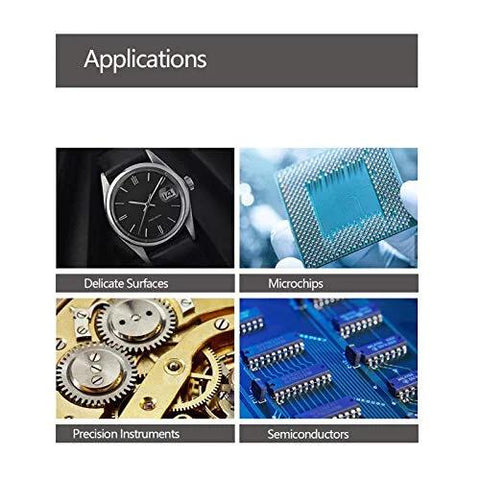 Cleanroom cloths applications panel showing delicate surfaces, microchips, precision instruments, semiconductors.