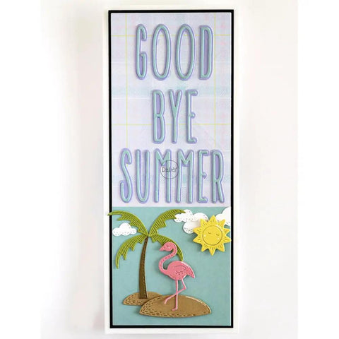 Shadow 26 Capital Letters Metal Cutting Dies For Card Making Kit "Goodbye Summer" card with palm tree and flamingo