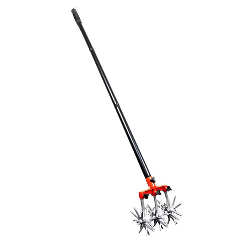 Rotary Garden Cultivator With Adjustable Long Handle 55 Inch for aerating soil weeding planting soil mixing and reseeding grass lawn care