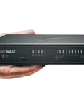 Slick Next Generation Firewall Offering Four Point Five Gbps Speed Advanced Cyber Defense Bundle Three Year Network Upgrade Kit For Stress Free Business Security held in a person's hand.