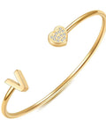 Personalized Dope Initial Letter Bangle For Women Gold Stainless Steel Heart Cuff With Zircon A To Z Name Pendant Adjustable Jewelry