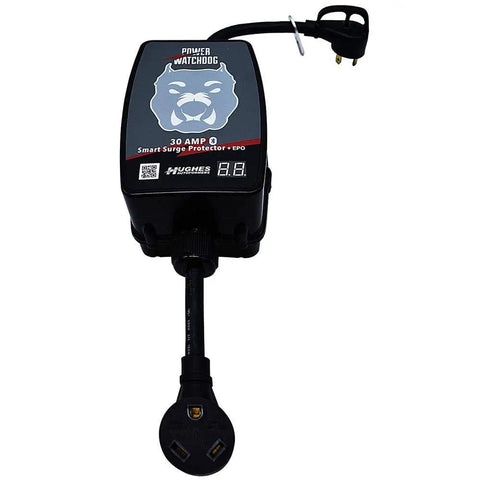 Smart RV Surge Protector 30 Amp With Bluetooth Connectivity, 3000 Joules Of Protection, real-time monitoring, power cords visible