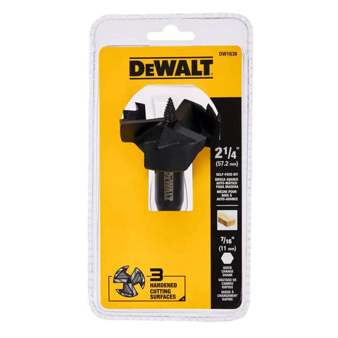 Heavy Duty Self Feed Wood Drill Bit Built Tough For Rapid Material Penetration And Clean Hole Boring In Lumber Projects, 2-1/4 in size.