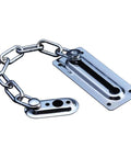 Four Piece Door Chain Lock Set With Six Screws Premium Stainless Steel Chain Locks For Inside Doors High Security Anti Theft Chain Lock System Allowing The Door To Open Slightly To Check Outside Durable Stainless Construction, close-up view of stainless steel chain lock.