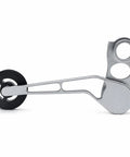 Rear Derailleur Chain Tensioner With 11T Pulley For Folding Bikes, silver aluminum design, 132mm arm, side view.
