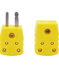 K-type thermocouple plug adapters, 2-pack in yellow plastic, male and female connectors
