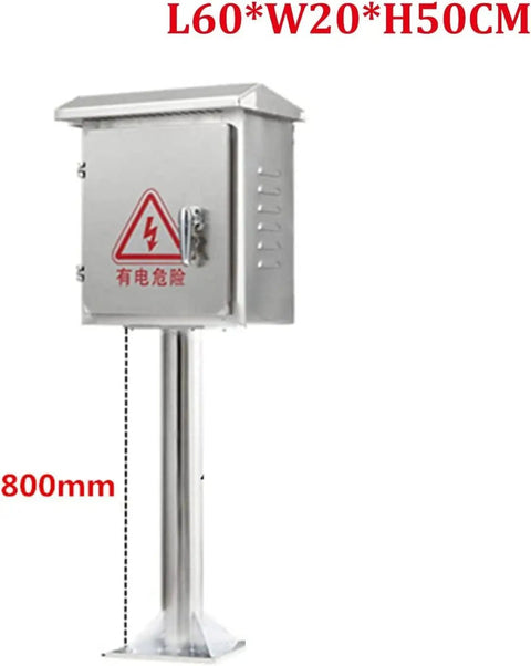 Outdoor IP67 Waterproof Electrical Junction Box Stainless Steel Floor Mounted Enclosure Tough Outdoor Project Distribution Box For Weatherproof Electronics Easy Installation 50cm Height L60 W20 H50cm Non Corrosive Finish, 800mm stand